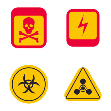 Set of Danger Warning Attention. With Simple Decoration. Vector Illustration. 