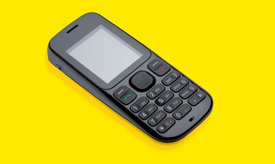 old retro mobile phone on yellow background.