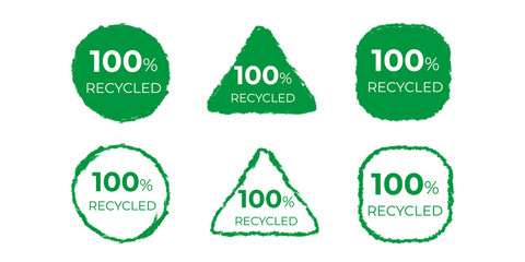100 percents Fully Recyclable stamp for biodegradable materials and products. Zero waste industry and Environmental protection program
