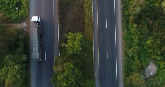 Aerial view transport main rural highway road moorning sunrise asphalt road transport industry