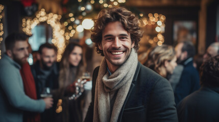 Portrait of smiling young man on christmas market