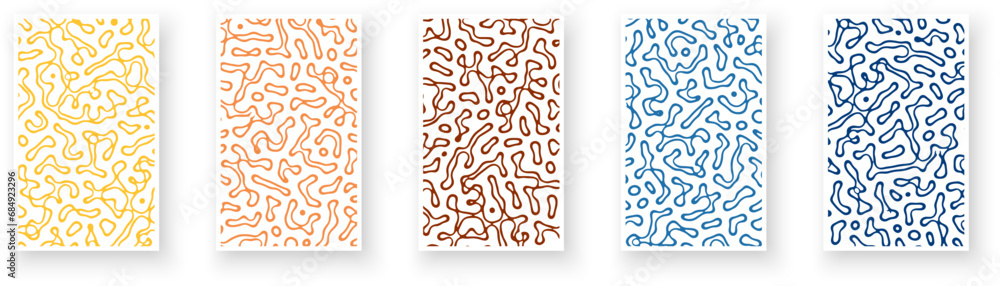 Poster set of paper cards with textured turing pattern design and rough contrast reaction diffusion liquid 