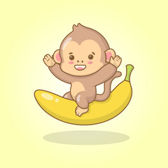 vector cute monkey sit on banana cartoon vector icon illustration animal nature icon concept isolated