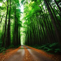Naklejka premium Nature Illustration of A Path Through The Green Forest Landscape