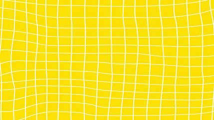 seamless pattern with squares, Distorted Background with White Cage on Yellow background. Abstract Psychedelic Pattern with Wavy Doodle Stripes. 