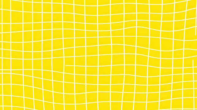 seamless pattern with squares, Distorted Background with White Cage on Yellow background. Abstract Psychedelic Pattern with Wavy Doodle Stripes. 