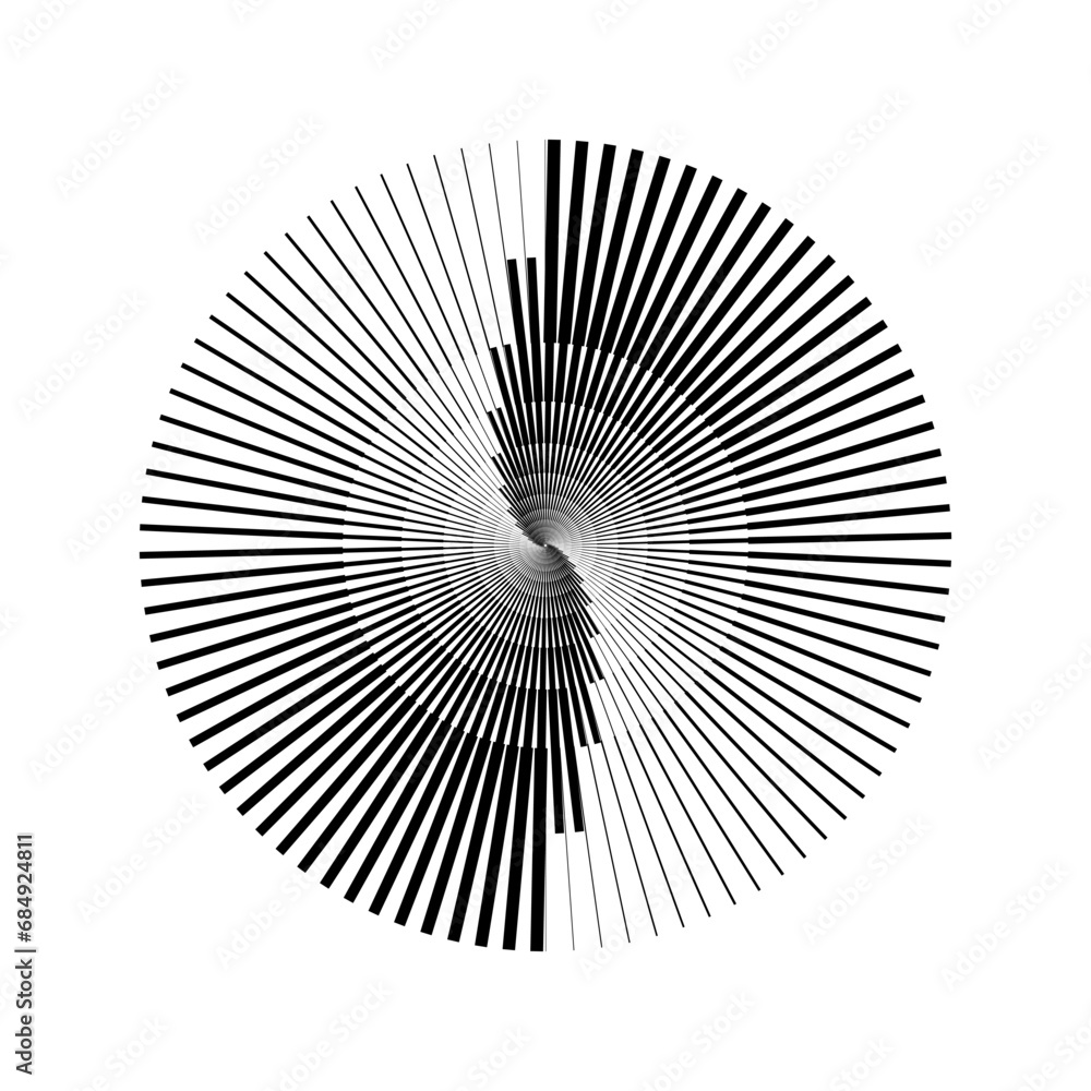 Wall mural radial abstract pattern. black and white ray and beam lines shape. circle spiral form. sunburst desi