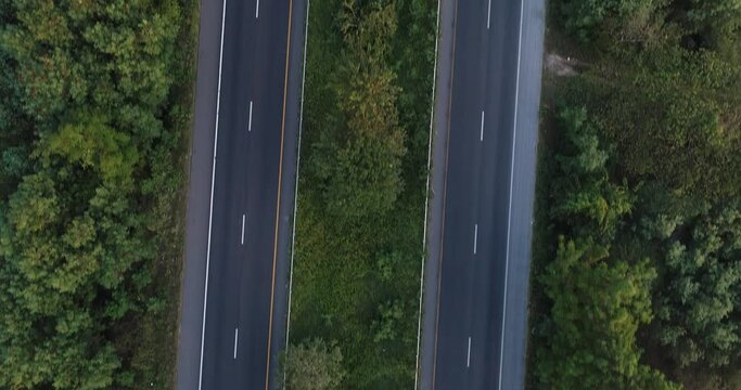 Aerial view transport main rural highway road moorning sunrise asphalt road transport industry