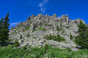 Hard mountain ridge in Taganay park