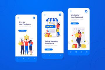 Customer feedback online shopping ratings illustration onboard screen design