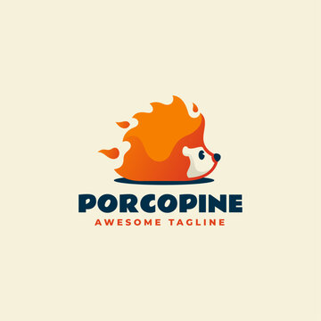 Vector Logo Illustration Porcupine Flat Color Style.