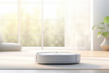 Experience the convenience of an advanced robot vacuum. Its sleek design and efficiency redefine housework on laminate flooring is AI Generative.
