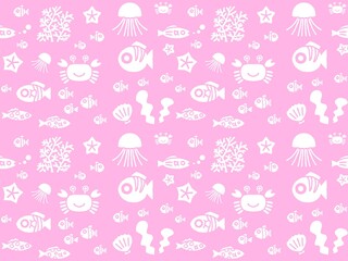 白い魚のシームレスパターン　B-3'