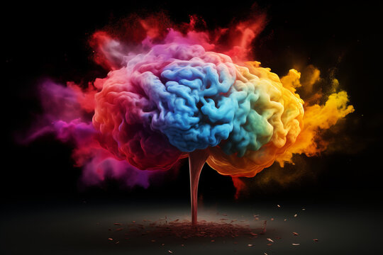 A vivid concept of creativity, An abstract brain exploding in a rainbow of colors, celebrating the genius of human imagination. AI Generative.