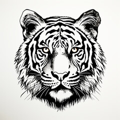 Tiger shio black and white vector with white background