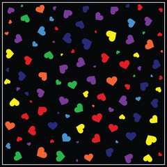 Seamless patterns with random love in rainbow color on a black background vector.