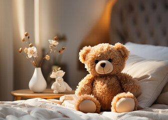 Children's bed with toy bear in bedroom