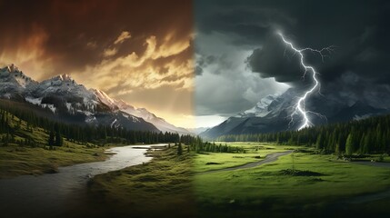 Clash of thunderstorms and serene landscapes