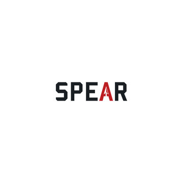 Spear logo design template. Logo wordmark SPEAR with spear head design graphic vector illustration.