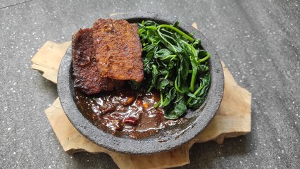 Brambang asem and tempe gembus 