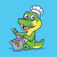 Cartoon chef crocodile cooking vector animal chef concept