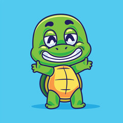Cartoon cute green turtle happy animal mascot design