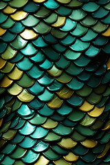 seamless pattern of fish or snake scales with green squama on shine background