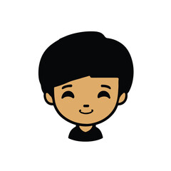 head Icon of cute boy face. Flat outline style.