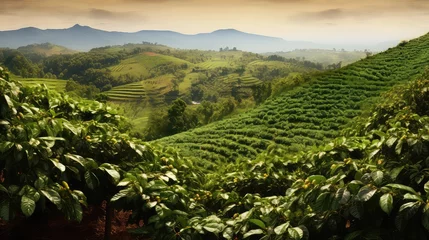 Foto op Canvas food natural coffee drink coffee plantation scene illustration background plant, nature tree, fresh mountain food natural coffee drink coffee plantation scene © vectorwin