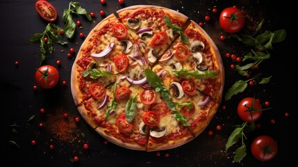 crust delicious pizza food pizza illustration toppings sauce, margherita gourmet, thin crust crust delicious pizza food pizza - obrazy, fototapety, plakaty