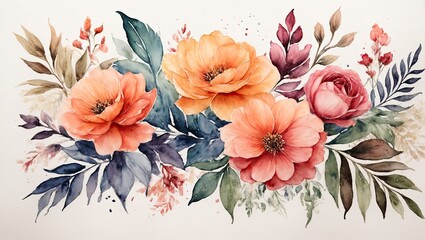 "Floral Harmony: Modern European Ink Watercolors - Powered by Adobe