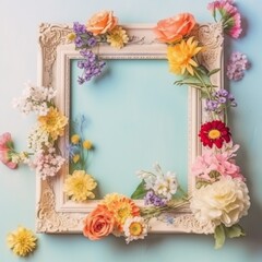 frame of flowers and leaves