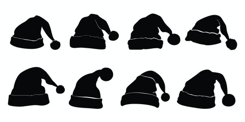 Santa hats silhouette set. Santa hat icons set. Vector illustration