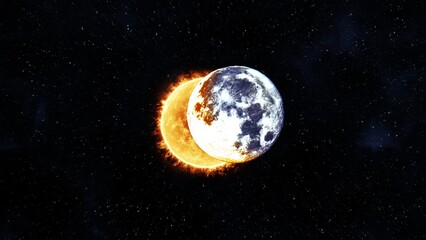 Lunar eclipse. The moon covers the sun