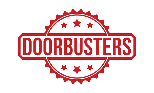 Door busters rubber stamp vector illustration on white background.