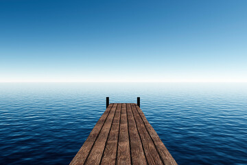 Fototapeta premium A small wooden pier extending into the blue sea.