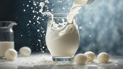 "Milk Pouring into Glass: Conceptual Art Stock Photo