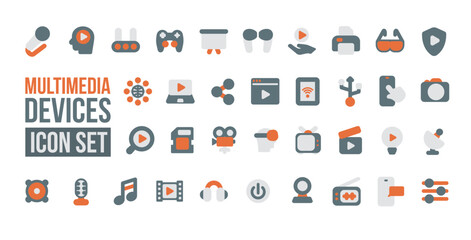 Modern multimedia devices and tools icon set. Vector concept illustration. Multimedia tools logo symbols.