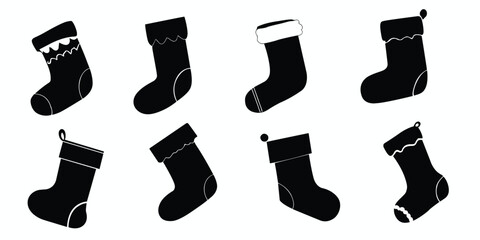 Christmas stockings silhouette set. Christmas socks silhouette set. Vector illustration