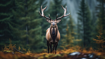 Deer with giant antlers in the woods