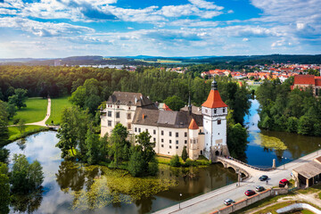 Blatna castle near Strakonice, Southern Bohemia, Czech Republic. Aerial view of medieval Blatna...
