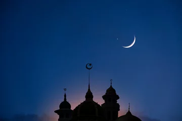 Papier Peint photo autocollant Half Dome mosque dome mosque light of hope arabic islamic architecture and half moon and the sky has stars The mosque is an important place in Islam