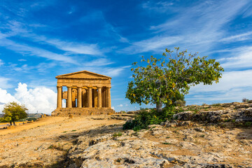 Fototapeta na wymiar Valley of the Temples (Valle dei Templi), The Temple of Concordia, an ancient Greek Temple built in the 5th century BC, Agrigento, Sicily. Temple of Concordia, Agrigento, Sicily, Italy