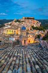 View of Ragusa (Ragusa Ibla), UNESCO heritage town on Italian island of Sicily. View of the city in...