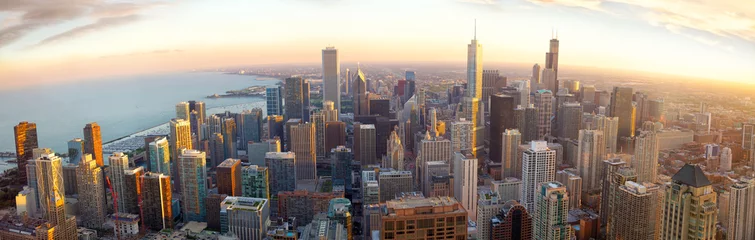 Fototapete Vereinigte Staaten Chicago panorama at sunset