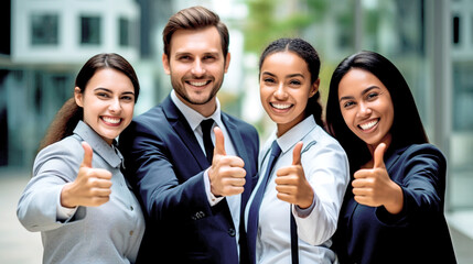 POSITIVE TEAM OF BUSINESS PEOPLE WITH THUMBS UP, legal AI
