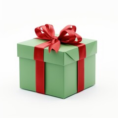 green gift box with red ribbon