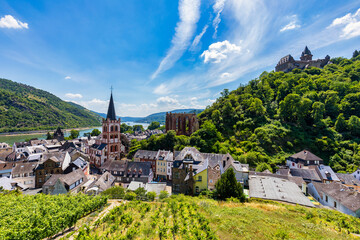 Fototapeta na wymiar Bacharach panoramic view. Bacharach is a small town in Rhine valley in Rhineland-Palatinate, Germany. Bacharach is a small town in Rhine valley in Rhineland-Palatinate, Germany