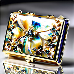 Exquisite Women's Key Wallet : Mother-of-Pearl lacquerware, Pearls, and Precious Stones in a Palette of Beautiful Colors and Artistic Patterns.(Generative AI) 