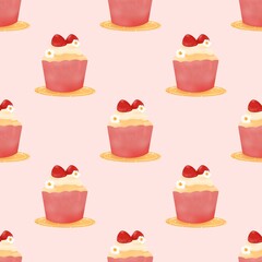 Delicious cakes, pastel colors, seamless background.